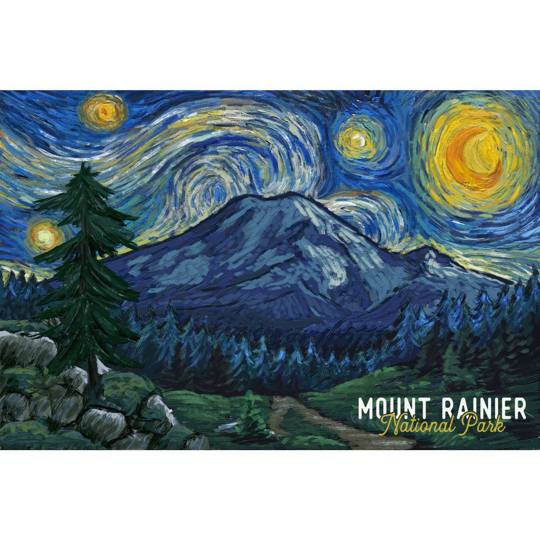 Mount Rainier National Park, Washington, Starry Night National Park Series, Lantern Press Artwork, Stretched Canvas Canvas Lantern Press 