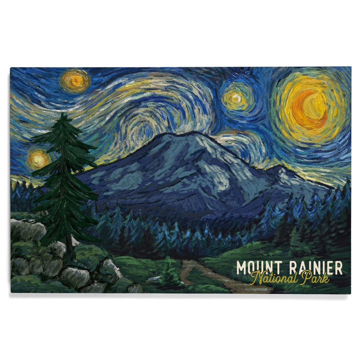 Mount Rainier National Park, Washington, Starry Night National Park Series, Lantern Press Artwork, Wood Signs and Postcards Wood Lantern Press 