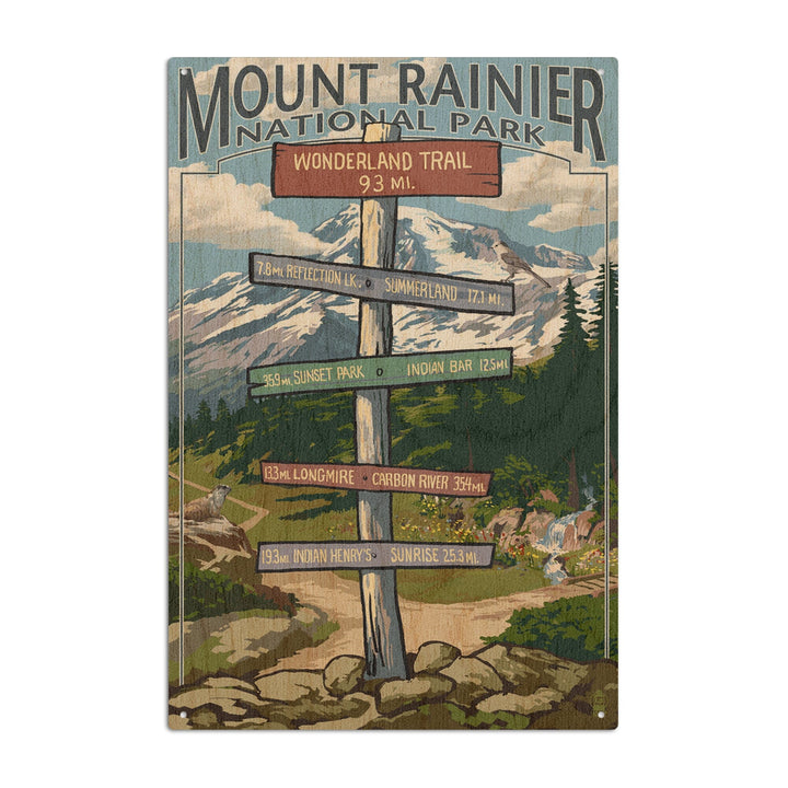 Mount Rainier National Park, Washington, Wonderland Trail Destination Sign, Lantern Press, Wood Signs and Postcards Wood Lantern Press 10 x 15 Wood Sign 