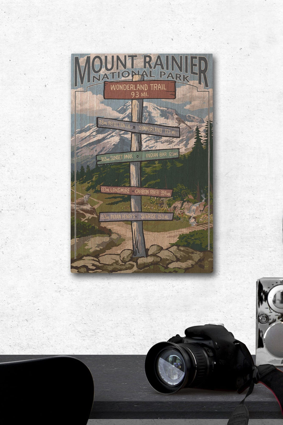 Mount Rainier National Park, Washington, Wonderland Trail Destination Sign, Lantern Press, Wood Signs and Postcards Wood Lantern Press 12 x 18 Wood Gallery Print 