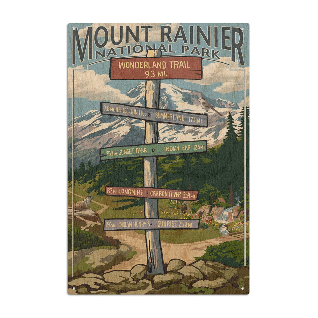 Mount Rainier National Park, Washington, Wonderland Trail Destination Sign, Lantern Press, Wood Signs and Postcards Wood Lantern Press 6x9 Wood Sign 