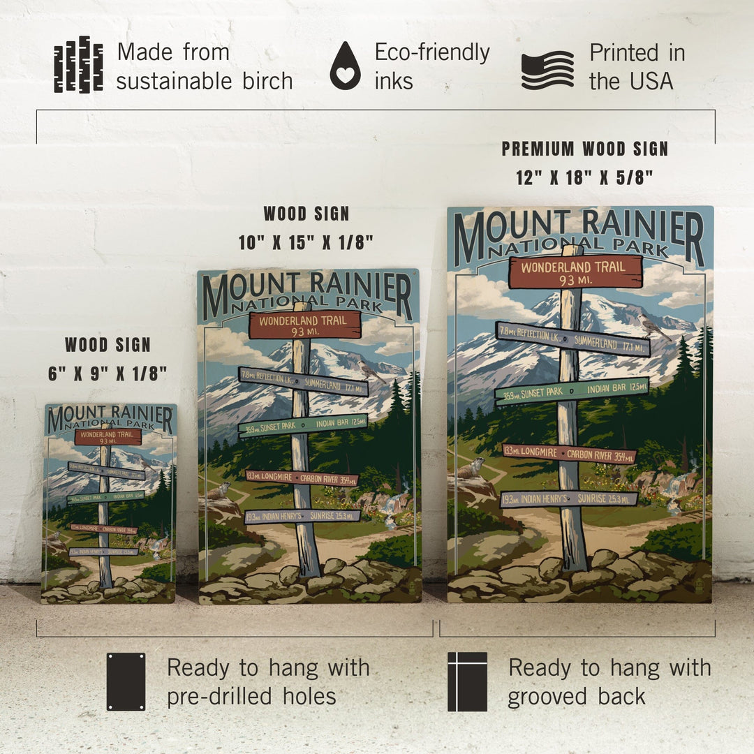 Mount Rainier National Park, Washington, Wonderland Trail Destination Sign, Lantern Press, Wood Signs and Postcards Wood Lantern Press 