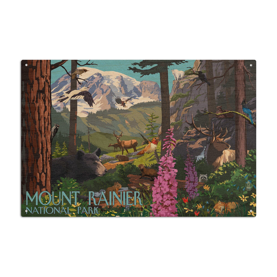 Mount Rainier National Park, Wildlife Utopia, Lantern Press Poster, Wood Signs and Postcards Wood Lantern Press 10 x 15 Wood Sign 