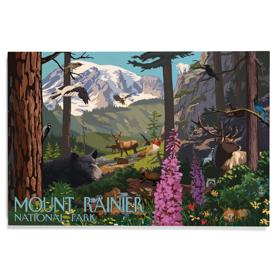 Mount Rainier National Park, Wildlife Utopia, Lantern Press Poster, Wood Signs and Postcards Wood Lantern Press 
