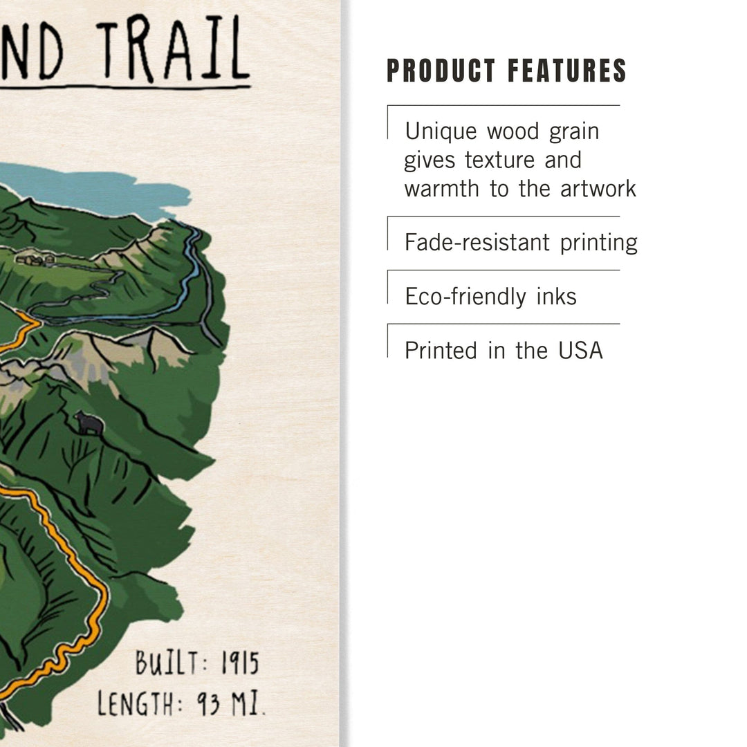 Mount Rainier, Wonderland Trail, Line Drawing, Lantern Press Artwork, Wood Signs and Postcards Wood Lantern Press 