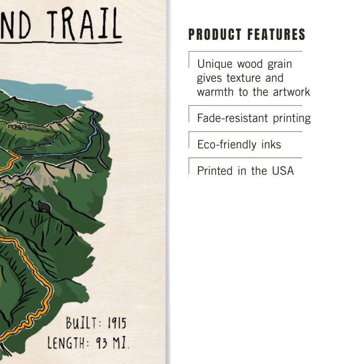 Mount Rainier, Wonderland Trail, Line Drawing, Lantern Press Artwork, Wood Signs and Postcards Wood Lantern Press 