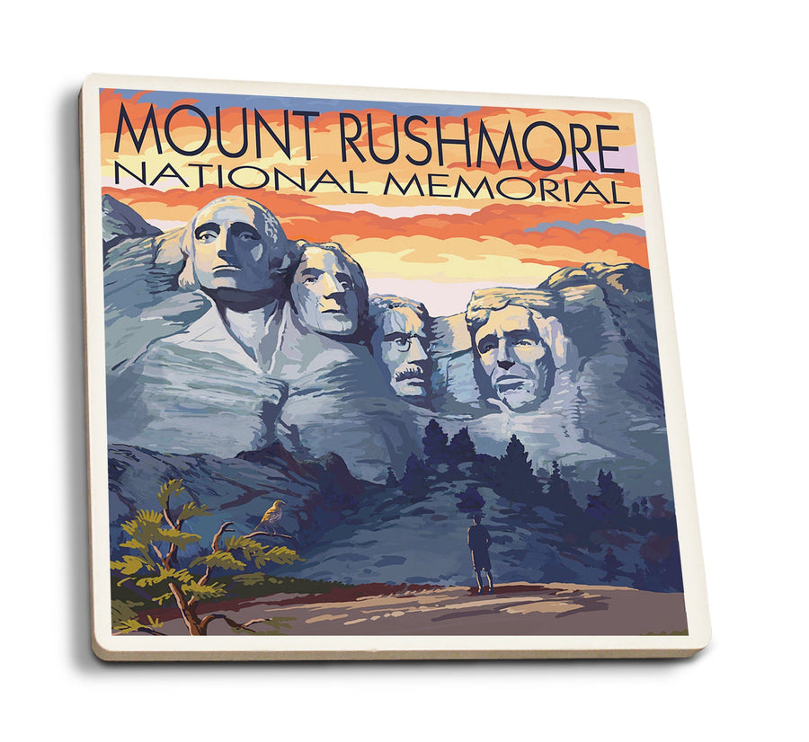 Mount Rushmore National Memorial, South Dakota, Painterly Series, Sunset View, Lantern Press Artwork, Coaster Set Coasters Lantern Press 