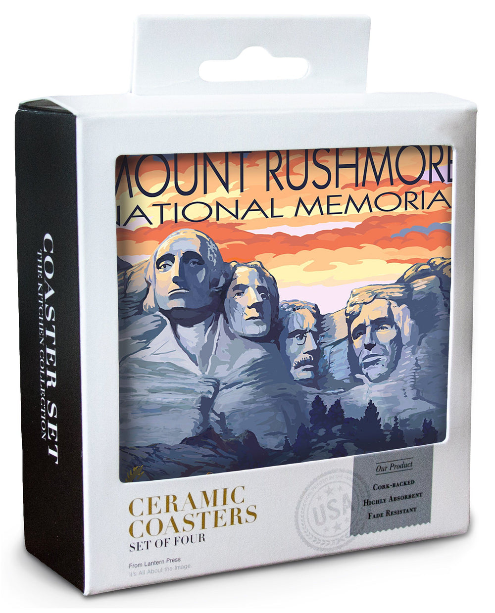 Mount Rushmore National Memorial, South Dakota, Painterly Series, Sunset View, Lantern Press Artwork, Coaster Set Coasters Lantern Press 