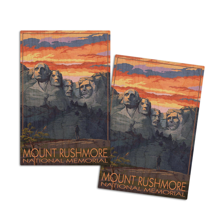 Mount Rushmore National Memorial, South Dakota, Painterly Series, Sunset View, Lantern Press Artwork, Wood Signs and Postcards Wood Lantern Press 4x6 Wood Postcard Set 