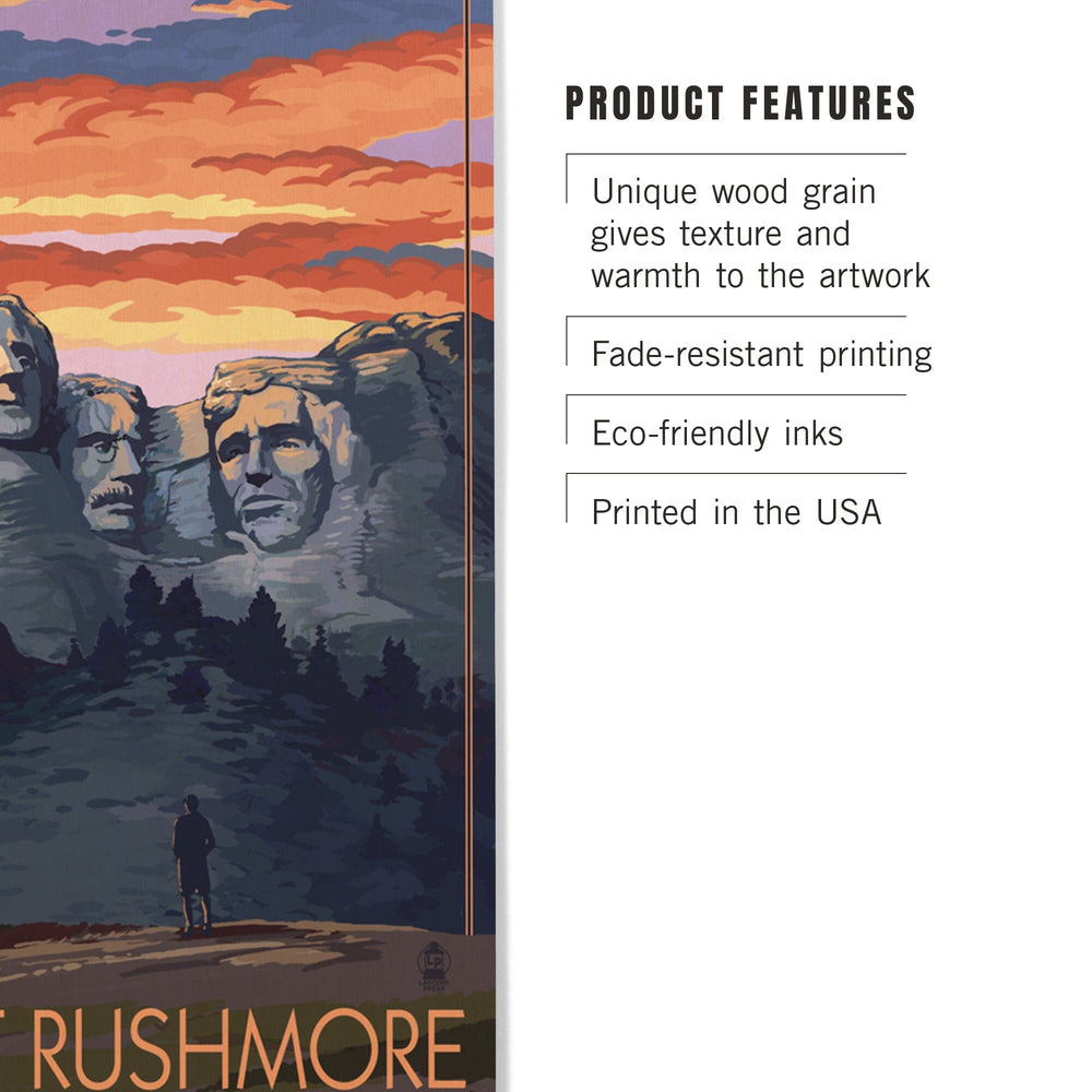 Mount Rushmore National Memorial, South Dakota, Painterly Series, Sunset View, Lantern Press Artwork, Wood Signs and Postcards Wood Lantern Press 