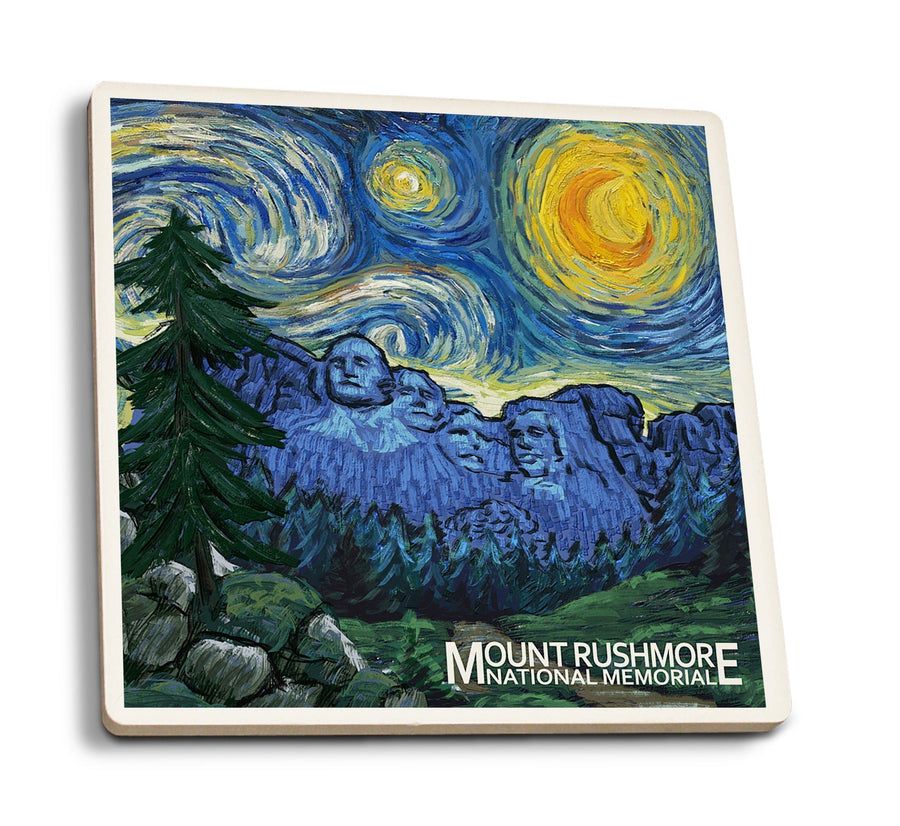 Mount Rushmore National Memorial, South Dakota, Starry Night, Lantern Press Artwork, Coaster Set Coasters Lantern Press 