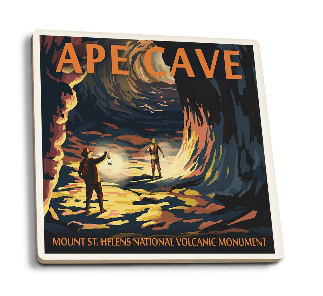 Mount St. Helens, Washington, Ape Cave, Sunset View, Lantern Press Artwork, Coaster Set Coasters Lantern Press 