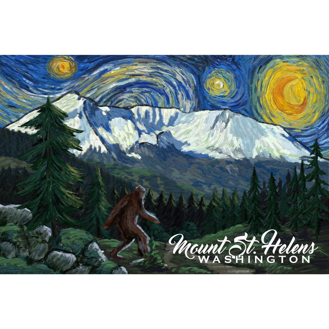 Mount St Helens, Washington, Bigfoot, Starry Night, Lantern Press Artwork, Towels and Aprons Kitchen Lantern Press 