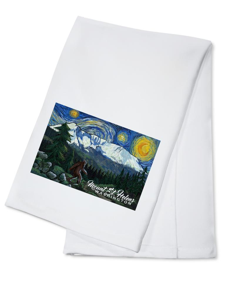 Mount St Helens, Washington, Bigfoot, Starry Night, Lantern Press Artwork, Towels and Aprons Kitchen Lantern Press 