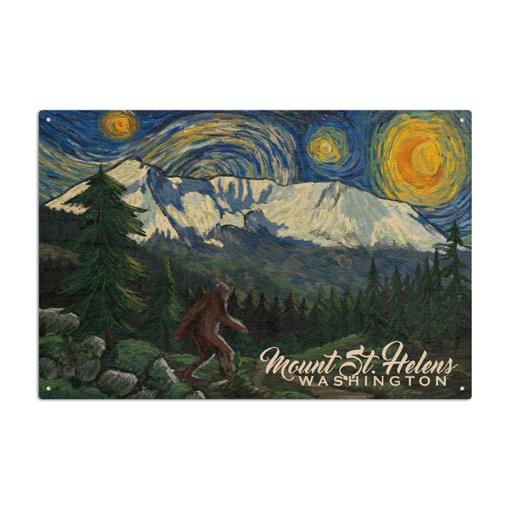 Mount St Helens, Washington, Bigfoot, Starry Night, Lantern Press Artwork, Wood Signs and Postcards Wood Lantern Press 10 x 15 Wood Sign 