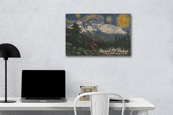 Mount St Helens, Washington, Bigfoot, Starry Night, Lantern Press Artwork, Wood Signs and Postcards Wood Lantern Press 12 x 18 Wood Gallery Print 