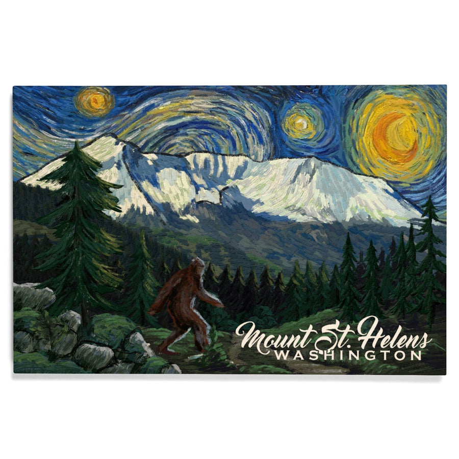 Mount St Helens, Washington, Bigfoot, Starry Night, Lantern Press Artwork, Wood Signs and Postcards Wood Lantern Press 