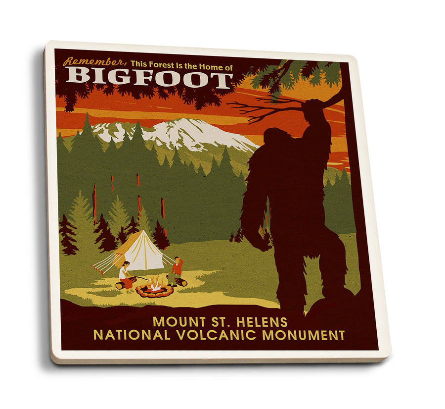 Mount St. Helens, Washington, Home of Bigfoot, Lantern Press Artwork, Coaster Set Coasters Lantern Press 