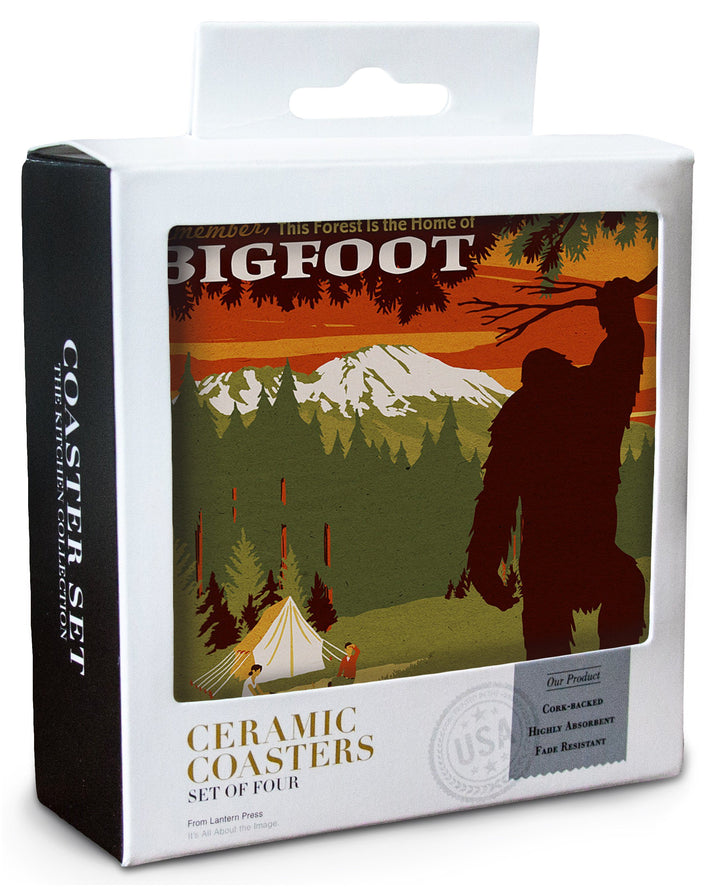 Mount St. Helens, Washington, Home of Bigfoot, Lantern Press Artwork, Coaster Set Coasters Lantern Press 