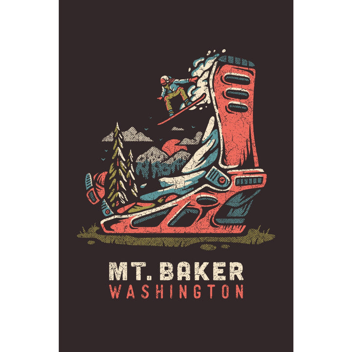 Mt. Baker, Washington, Snowboard Binding, Distressed Vector, Lantern Press Artwork, Stretched Canvas Canvas Lantern Press 