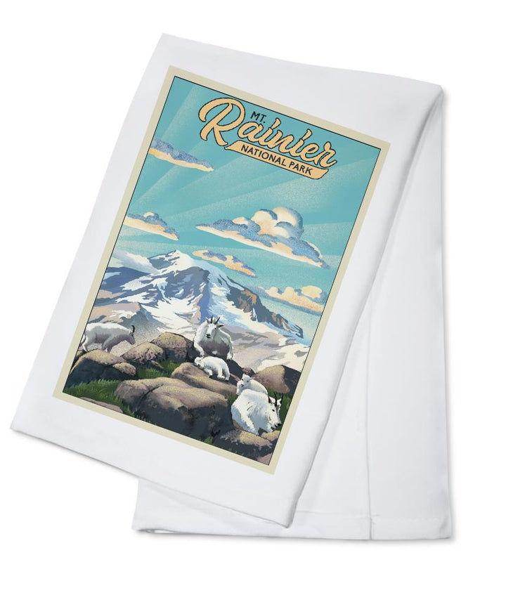 Mt Rainier National Park, Goats, Lithograph, Lantern Press Artwork, Towels and Aprons Kitchen Lantern Press Cotton Towel 