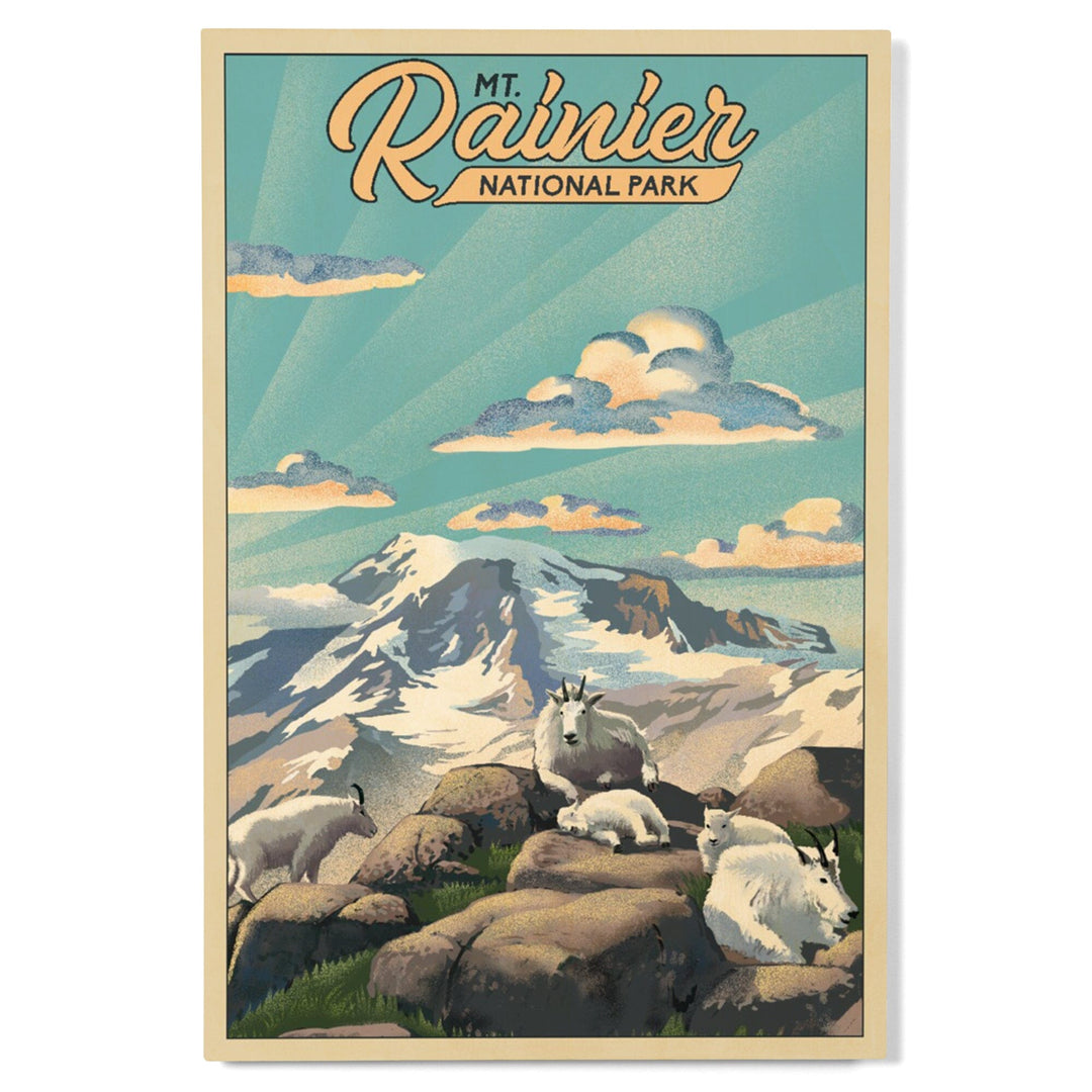 Mt Rainier National Park, Goats, Lithograph, Lantern Press Artwork, Wood Signs and Postcards Wood Lantern Press 