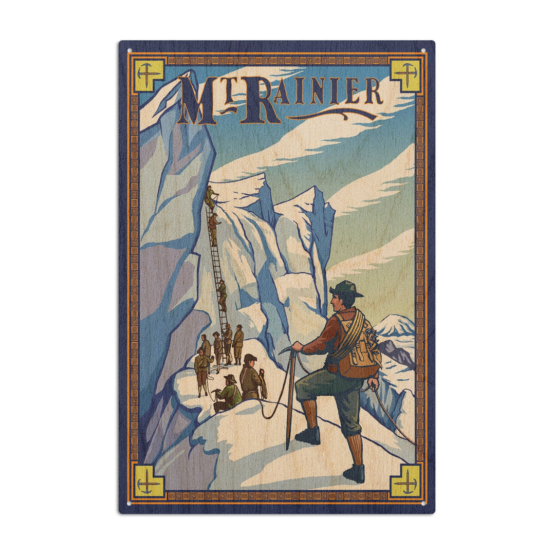 Mt Rainier, Washington, Ice Climbers, Lantern Press Artwork, Wood Signs and Postcards Wood Lantern Press 10 x 15 Wood Sign 