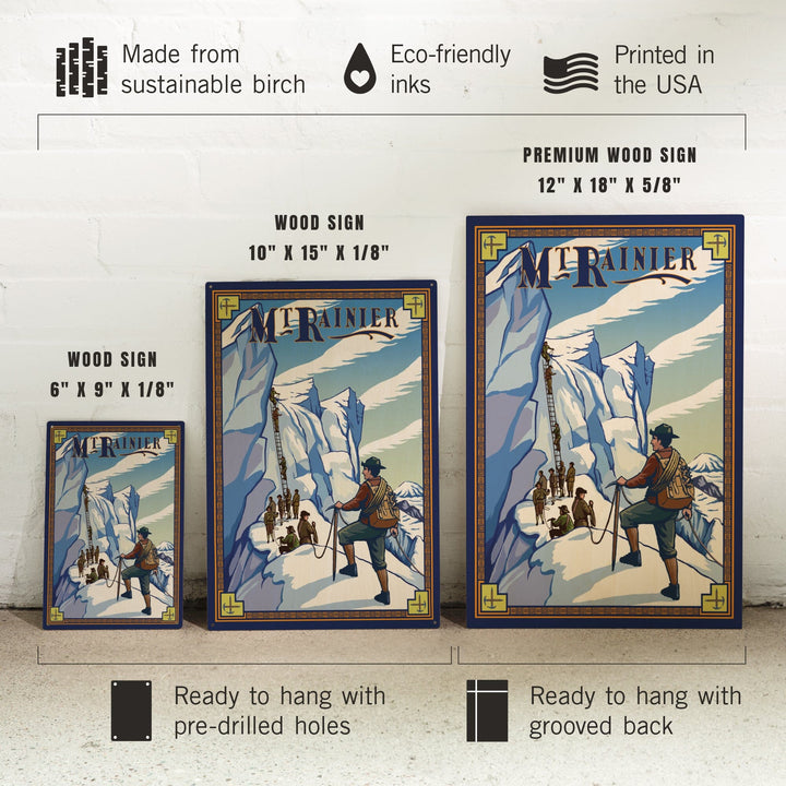 Mt Rainier, Washington, Ice Climbers, Lantern Press Artwork, Wood Signs and Postcards Wood Lantern Press 