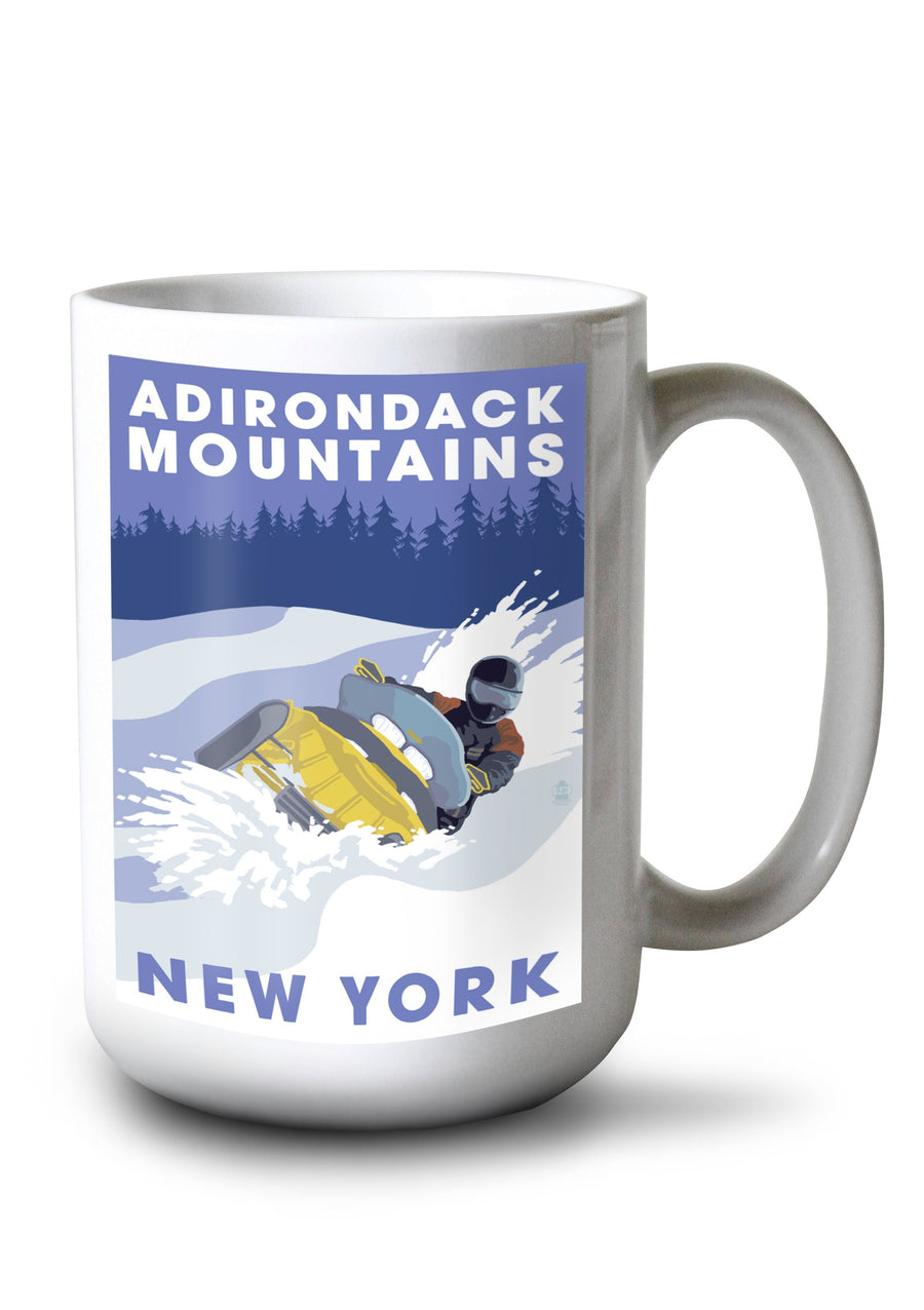 Mug (Adirondack Mountains, New York, Snowmobile Scene, Lantern Press Poster) Lifestyle-Mug Lantern Press 