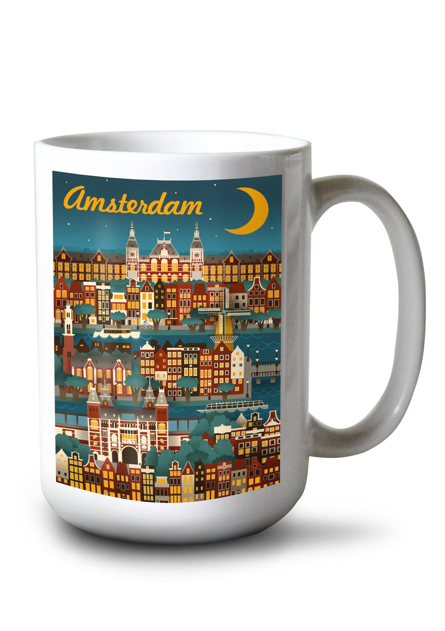 Mug (Amsterdam, Retro Skyline, Lantern Press Artwork) Lifestyle-Mug Lantern Press 