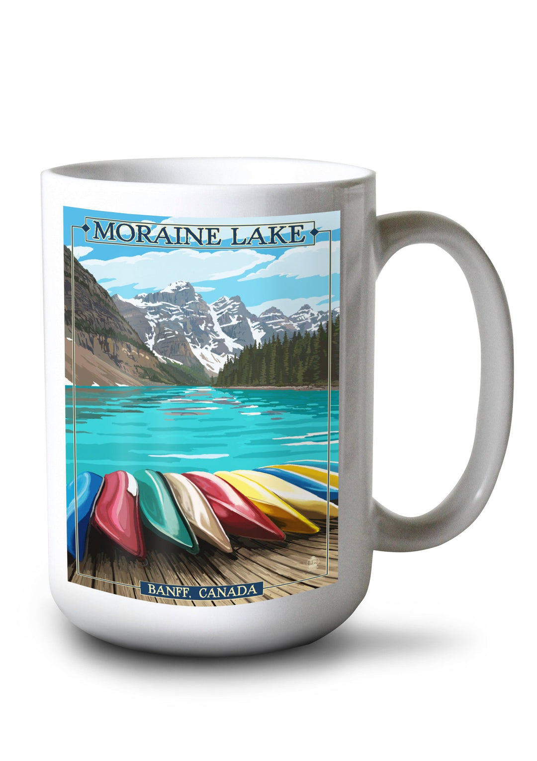 Mug (Banff, Alberta, Canada, Moraine Lake & Canoes, Lantern Press Artwork) Lifestyle-Mug Lantern Press 