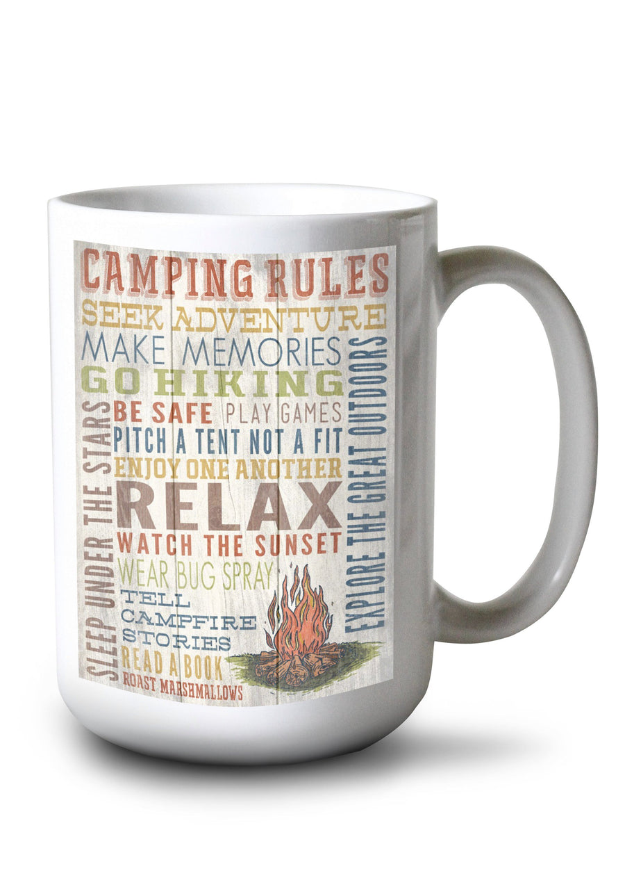 Mug (Camping Rules, Rustic Typography, Lantern Press Artwork) Lifestyle-Mug Lantern Press 
