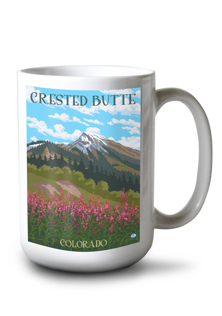 Mug (Crested Butte, Colorado, Fireweed & Mountain, Lantern Press Artwork) Lifestyle-Mug Lantern Press 