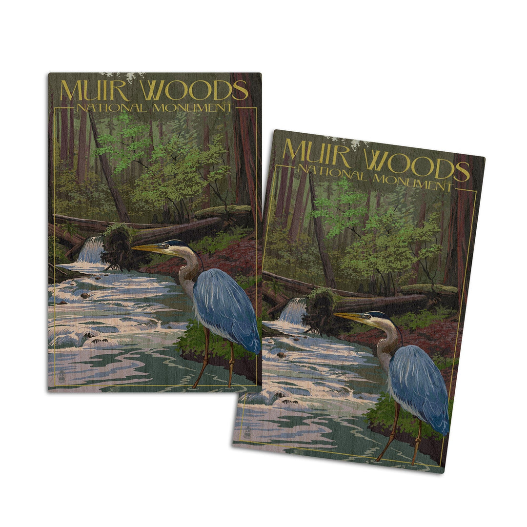 Muir Woods National Monument, California, Blue Heron, Lantern Press Artwork, Wood Signs and Postcards Wood Lantern Press 4x6 Wood Postcard Set 