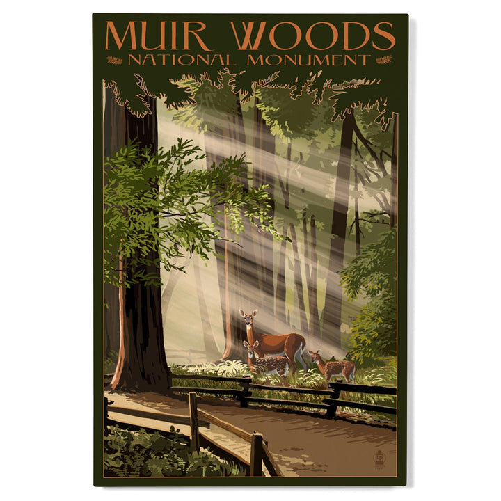 Muir Woods National Monument, California, Deer & Fawns, Lantern Press Artwork, Wood Signs and Postcards Wood Lantern Press 