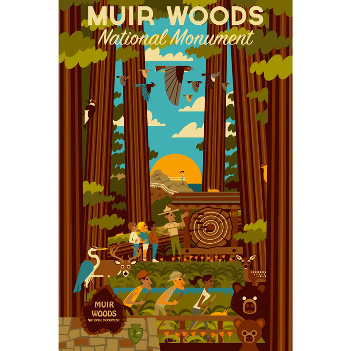 Muir Woods National Monument, California, Geometric, Lantern Press Artwork, Stretched Canvas Canvas Lantern Press 