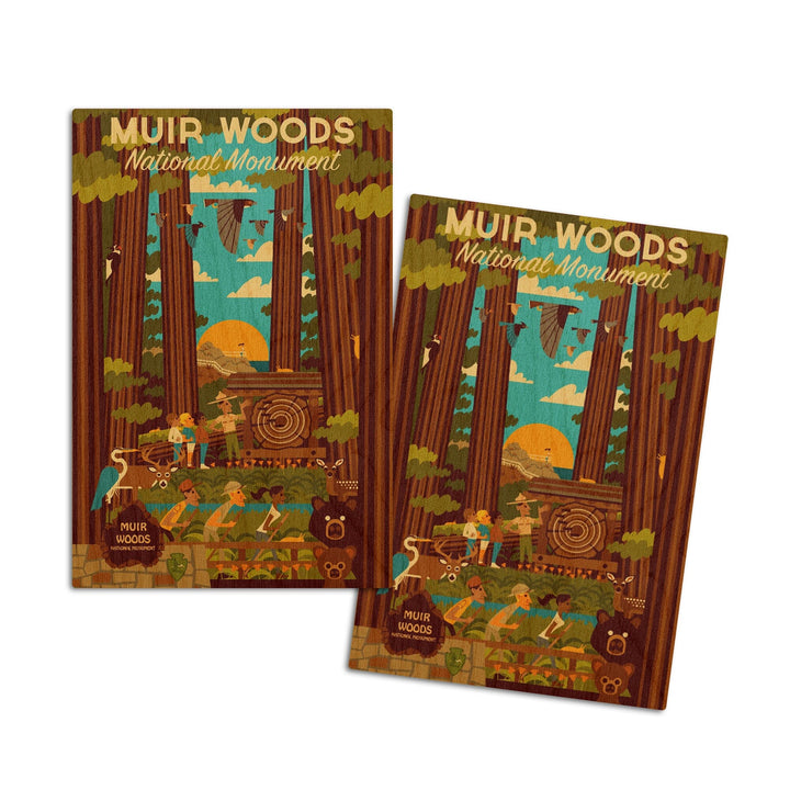 Muir Woods National Monument, California, Geometric, Lantern Press Artwork, Wood Signs and Postcards Wood Lantern Press 4x6 Wood Postcard Set 