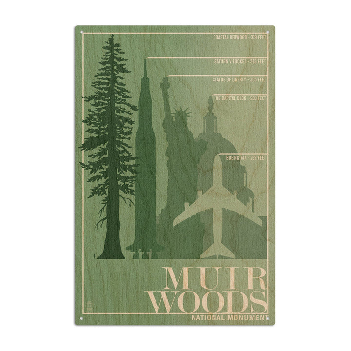 Muir Woods National Monument, California, Relative Sizes of the Redwood Tree, Wood Signs and Postcards Wood Lantern Press 6x9 Wood Sign 
