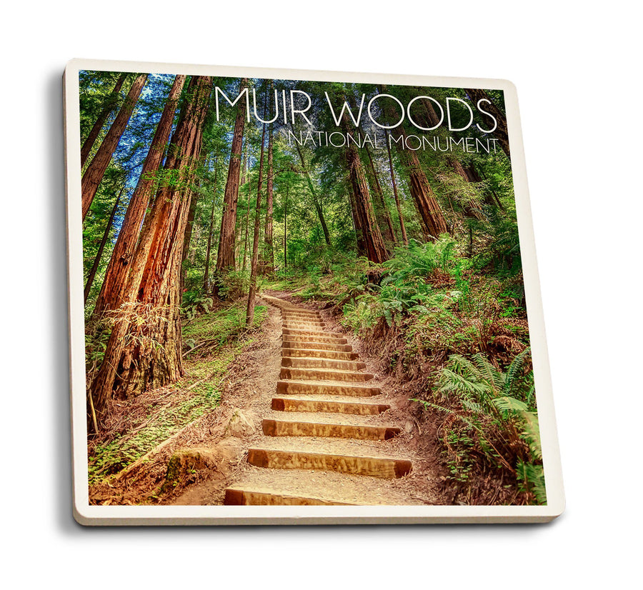 Muir Woods National Monument, California, Stairs Photograph, Coaster Set Coasters Lantern Press 