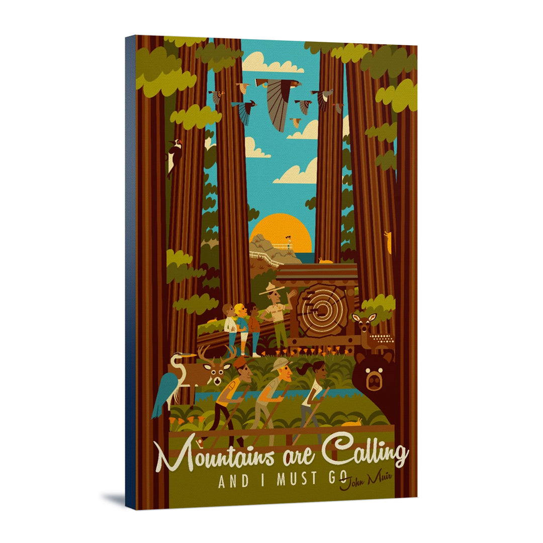Muir Woods National Monument, California, The Mountains are Calling, Geometric, Lantern Press, Stretched Canvas Canvas Lantern Press 12x18 Stretched Canvas 