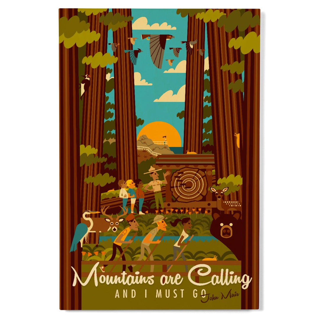 Muir Woods National Monument, California, The Mountains are Calling, Geometric, Lantern Press, Wood Signs and Postcards Wood Lantern Press 