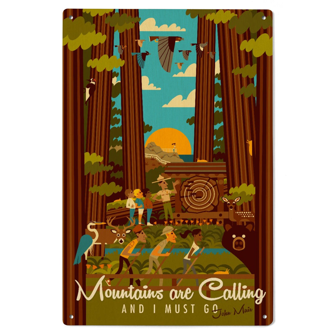 Muir Woods National Monument, California, The Mountains are Calling, Geometric, Lantern Press, Wood Signs and Postcards Wood Lantern Press 