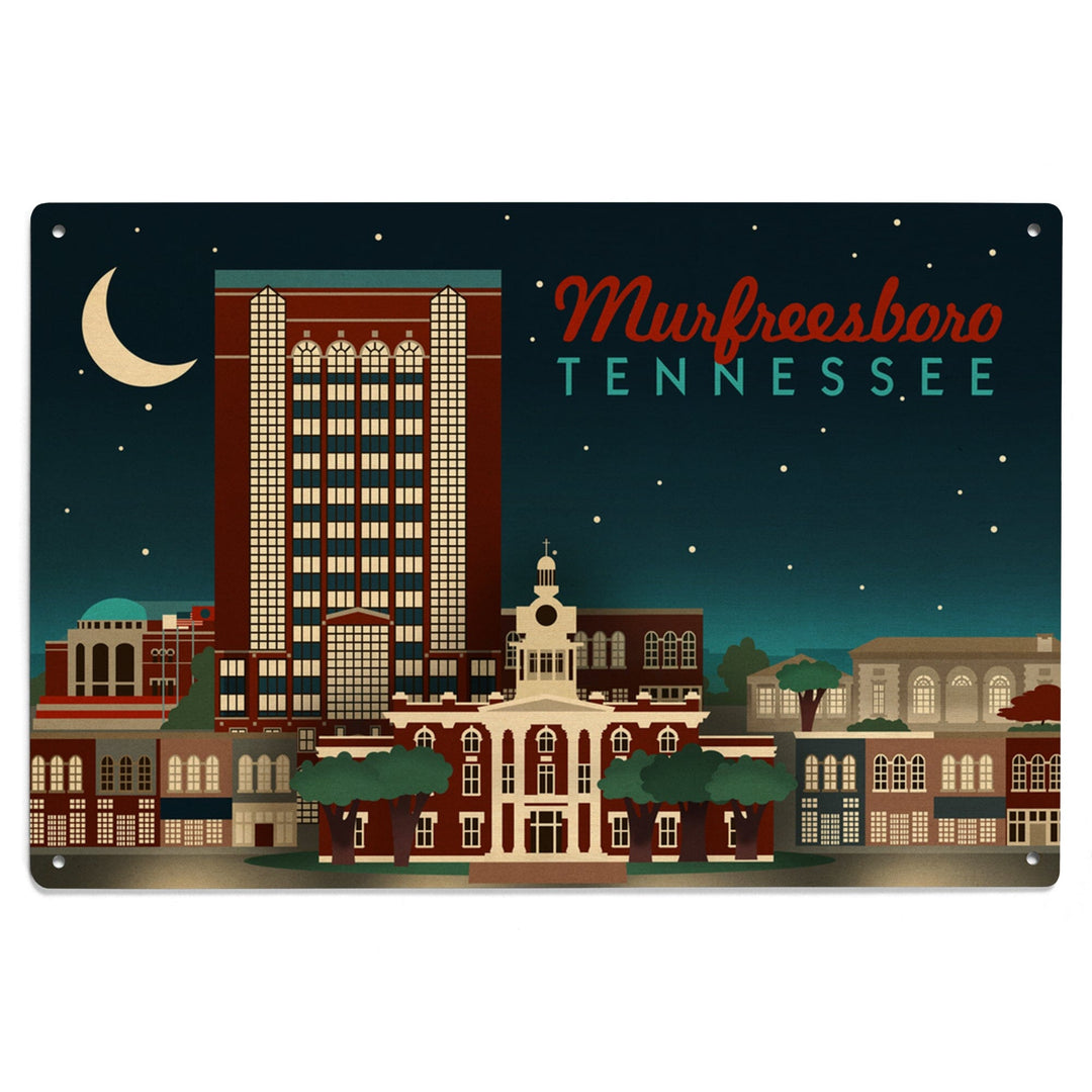 Murfreesboro, Tennessee, Retro Style Skyline, Lantern Press Artwork, Wood Signs and Postcards Wood Lantern Press 