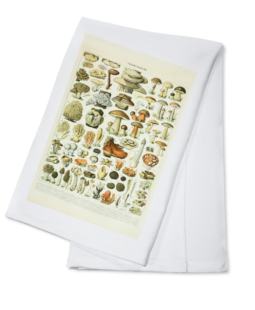 Mushrooms, A, Vintage Bookplate, Adolphe Millot Artwork, Towels and Aprons Kitchen Lantern Press Cotton Towel 