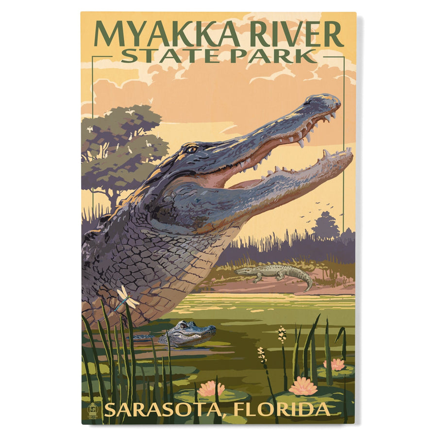 Myakka River State Park Sarasota, Florida, Alligator Scene, Lantern Press Poster, Wood Signs and Postcards Wood Lantern Press 