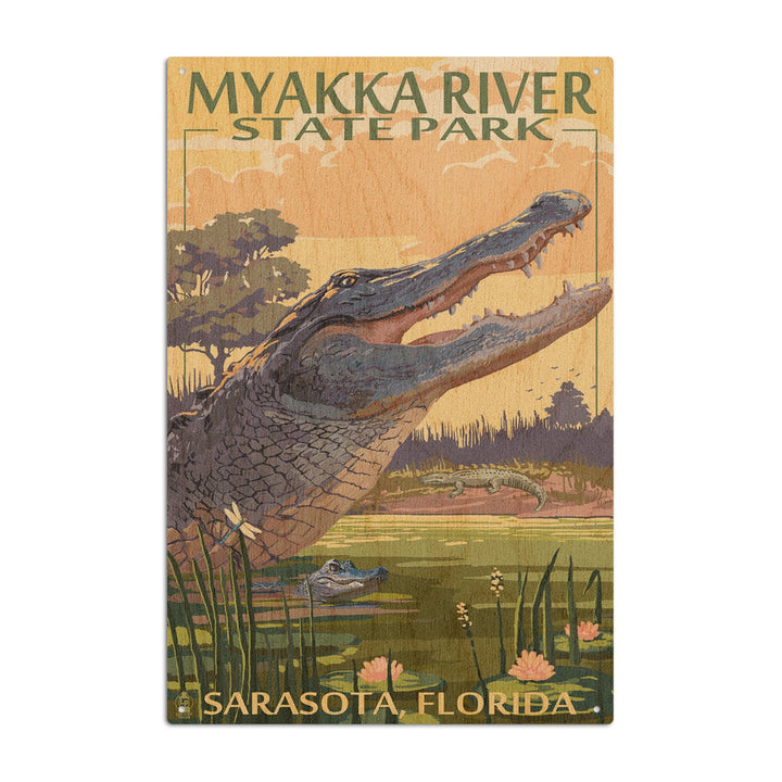 Myakka River State Park Sarasota, Florida, Alligator Scene, Lantern Press Poster, Wood Signs and Postcards Wood Lantern Press 6x9 Wood Sign 