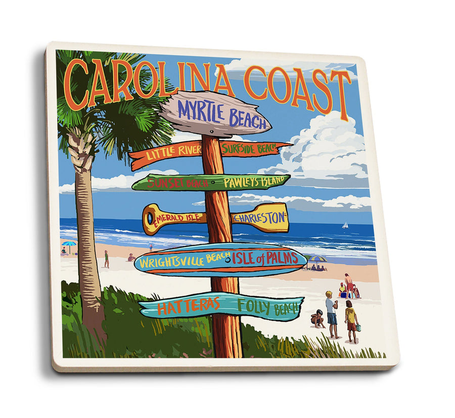 Myrtle Beach, South Carolina, Destinations Sign, Lantern Press Artwork, Coaster Set Coasters Lantern Press 