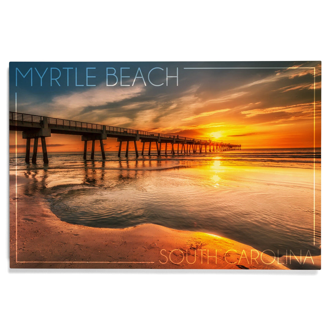 Myrtle Beach, South Carolina, Pier & Sunset, Lantern Press Photography, Wood Signs and Postcards Wood Lantern Press 