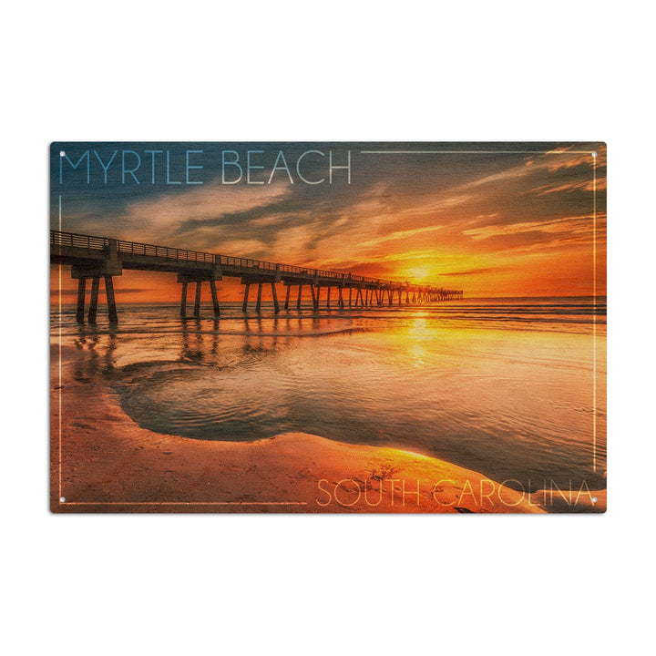 Myrtle Beach, South Carolina, Pier & Sunset, Lantern Press Photography, Wood Signs and Postcards Wood Lantern Press 6x9 Wood Sign 