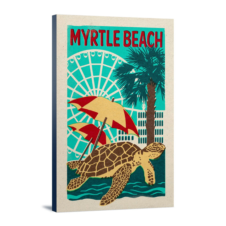 Myrtle Beach, South Carolina, Woodblock, Lantern Press Artwork, Stretched Canvas Canvas Lantern Press 12x18 Stretched Canvas 